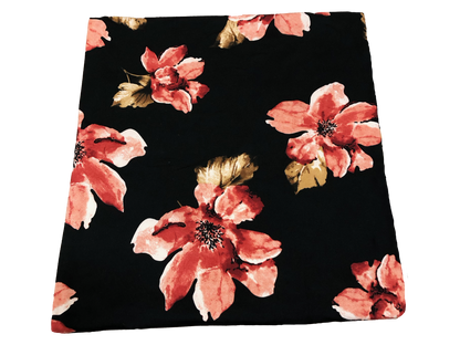 DTY Brushed Knit Fabric – Black Coral Watercolor Magnolia – Buttery Soft 4 Way Stretch, 58" Wide – By the Yard (DTYBPR547)