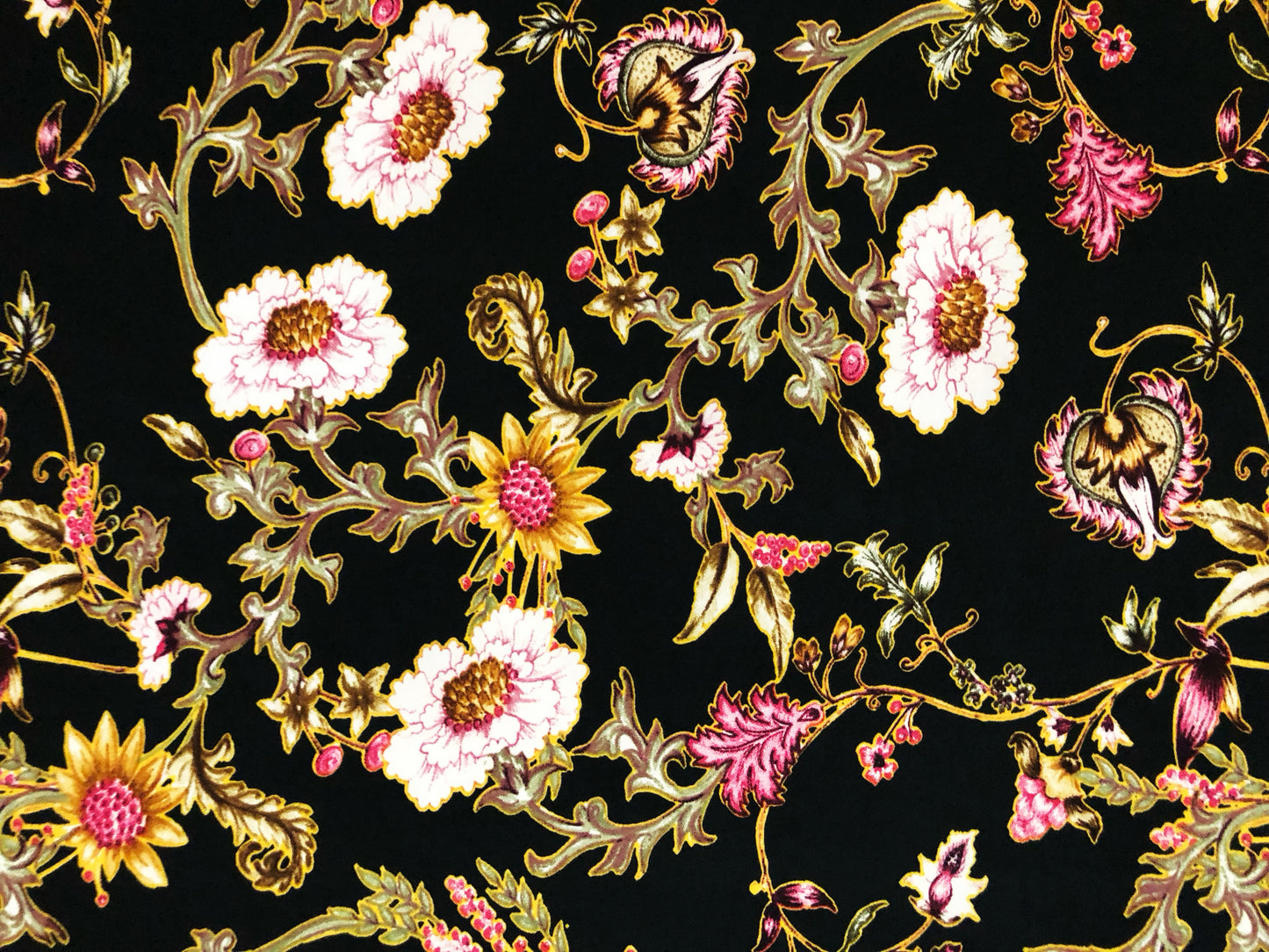 DTY Brushed Knit Fabric – Black Blush Wildflower Vine Buttery Soft 4 Way Stretch, 58" Wide – By the Yard (DTYBPR545)