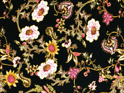 DTY Brushed Knit Fabric – Black Blush Wildflower Vine Buttery Soft 4 Way Stretch, 58" Wide – By the Yard (DTYBPR545)