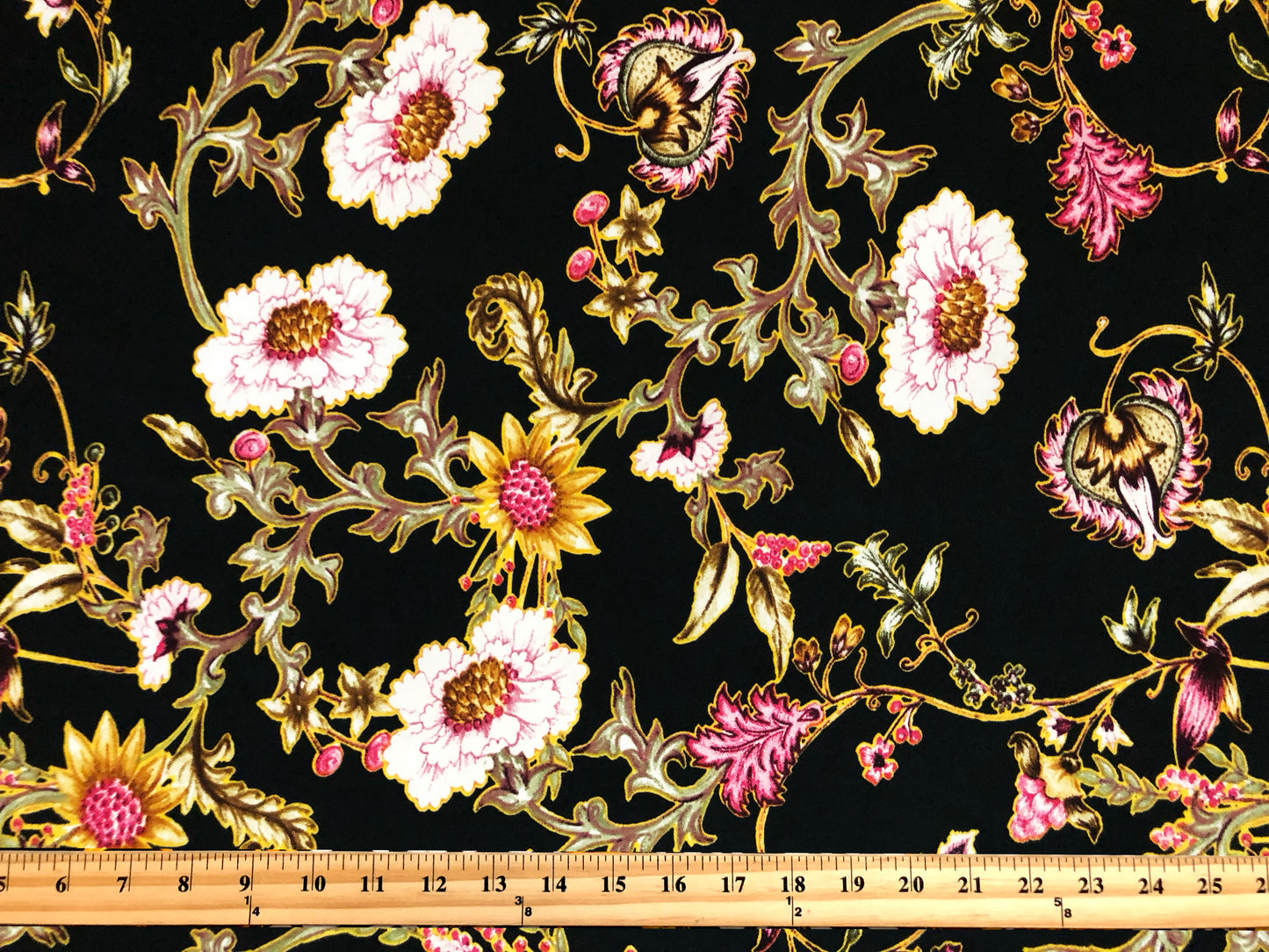 DTY Brushed Knit Fabric – Black Blush Wildflower Vine Buttery Soft 4 Way Stretch, 58" Wide – By the Yard (DTYBPR545)