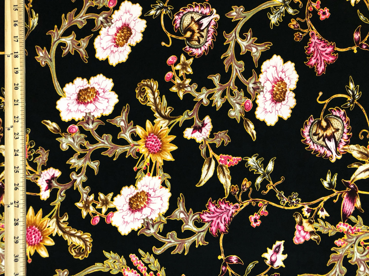 DTY Brushed Knit Fabric – Black Blush Wildflower Vine Buttery Soft 4 Way Stretch, 58" Wide – By the Yard (DTYBPR545)
