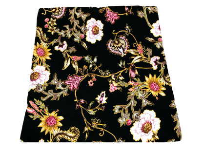 DTY Brushed Knit Fabric – Black Blush Wildflower Vine Buttery Soft 4 Way Stretch, 58" Wide – By the Yard (DTYBPR545)