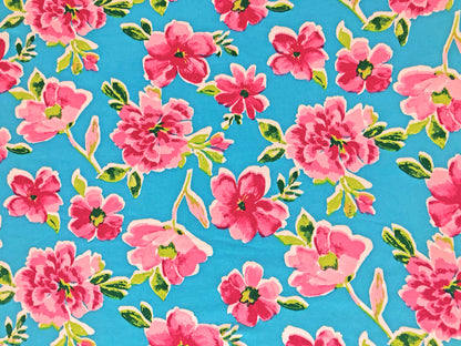 DTY Brushed Knit Fabric – Caribbean Rose Bouquet (Aqua Blue & Pink) – 4-Way Stretch, 180 GSM, 58" Wide – By the Yard (DTYBPR541)