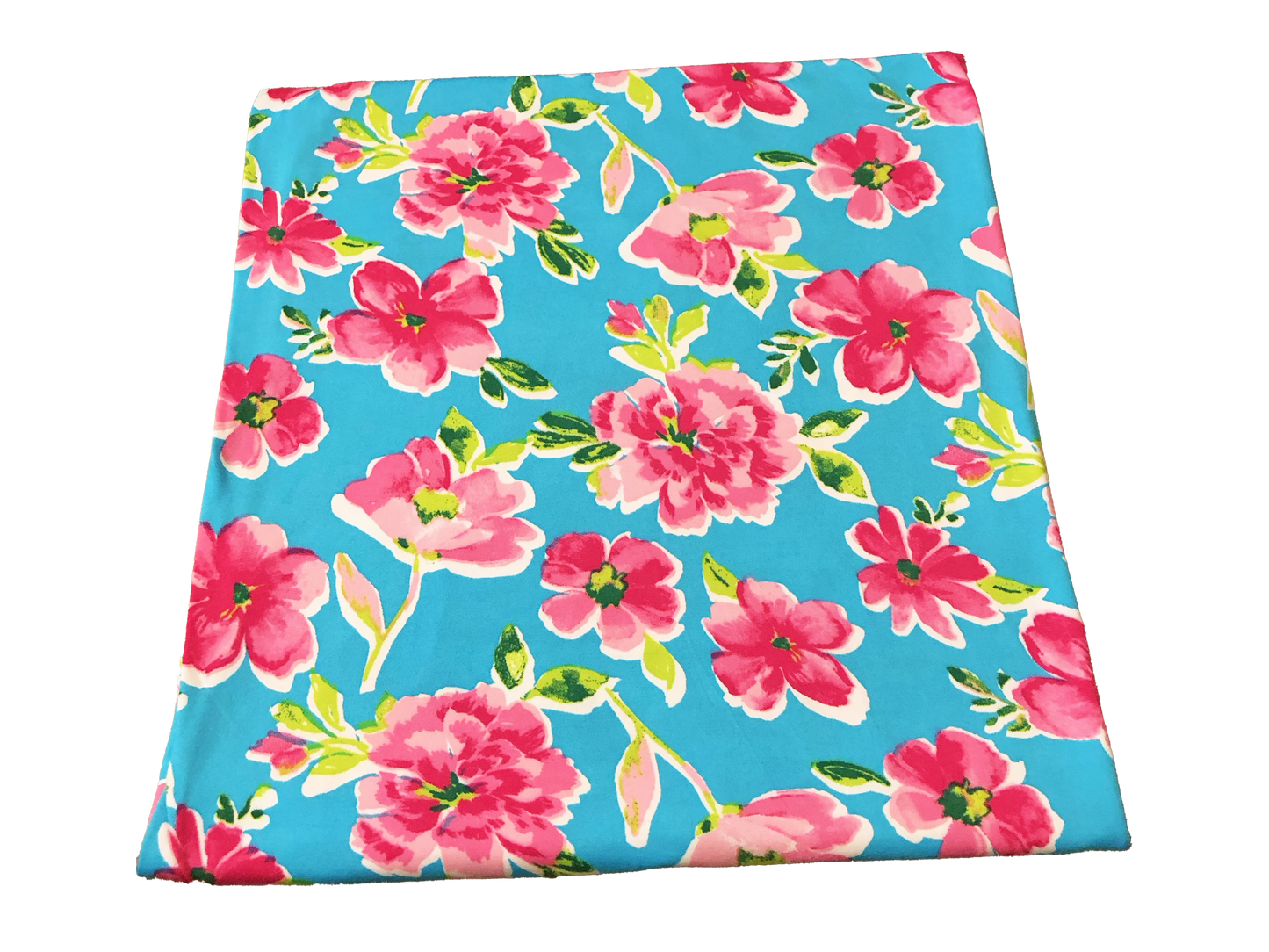 DTY Brushed Knit Fabric – Caribbean Rose Bouquet (Aqua Blue & Pink) – 4-Way Stretch, 180 GSM, 58" Wide – By the Yard (DTYBPR541)