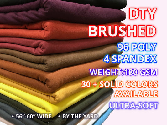 DTY Brushed Knit Fabric – Brushed Solid Colors Collection , Buttery Soft 4-Way Stretch, 58" Wide, 180 GSM – Assorted vibrant colors – By the Yard