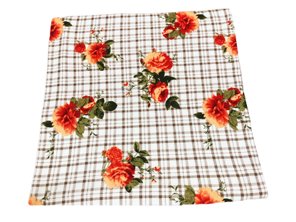 DTY Brushed Knit Fabric – Ivory Taupe Cottage Rose Plaid – Buttery Soft 4 Way Stretch, 58" Wide – By the Yard (DTYBPR548)