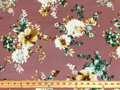 DTY Brushed Knit Fabric – Mauve Vintage Garden Bouquet – Buttery Soft 4 Way Stretch, 58" Wide – By the Yard (DTYBPR546)