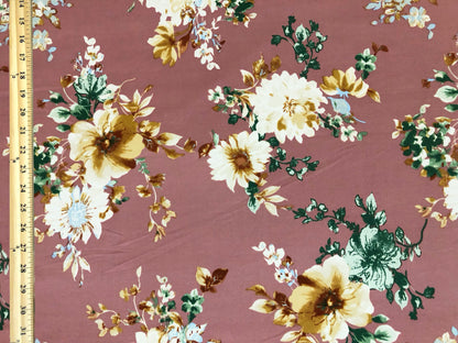 DTY Brushed Knit Fabric – Mauve Vintage Garden Bouquet – Buttery Soft 4 Way Stretch, 58" Wide – By the Yard (DTYBPR546)