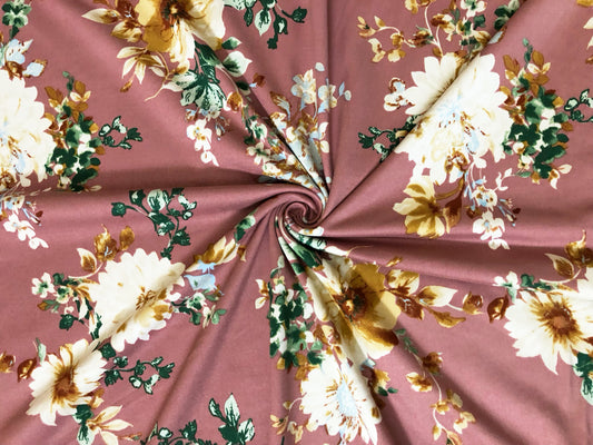 DTY Brushed Knit Fabric – Mauve Vintage Garden Bouquet – Buttery Soft 4 Way Stretch, 58" Wide – By the Yard (DTYBPR546)