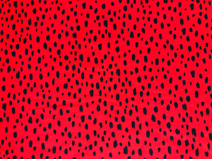 DTY Brushed Knit Fabric – Red & Black Wild Speckle Leopard – Buttery Soft 4 Way Stretch, 58" Wide – By the Yard (DTYBPR543)