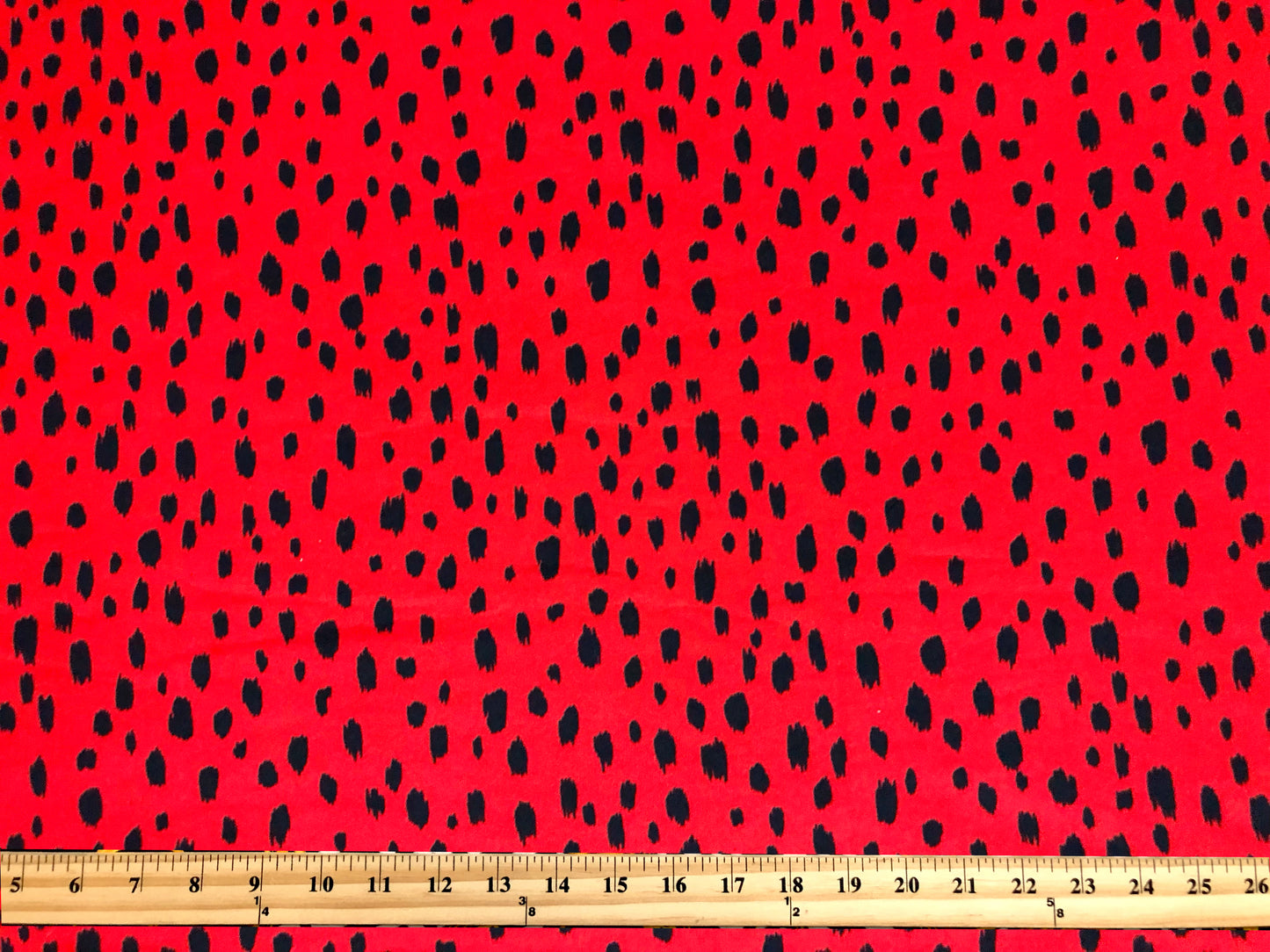 DTY Brushed Knit Fabric – Red & Black Wild Speckle Leopard – Buttery Soft 4 Way Stretch, 58" Wide – By the Yard (DTYBPR543)