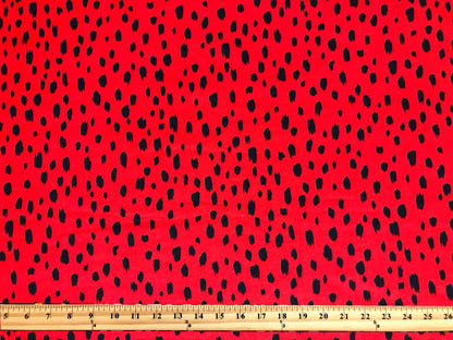 DTY Brushed Knit Fabric – Red & Black Wild Speckle Leopard – Buttery Soft 4 Way Stretch, 58" Wide – By the Yard (DTYBPR543)