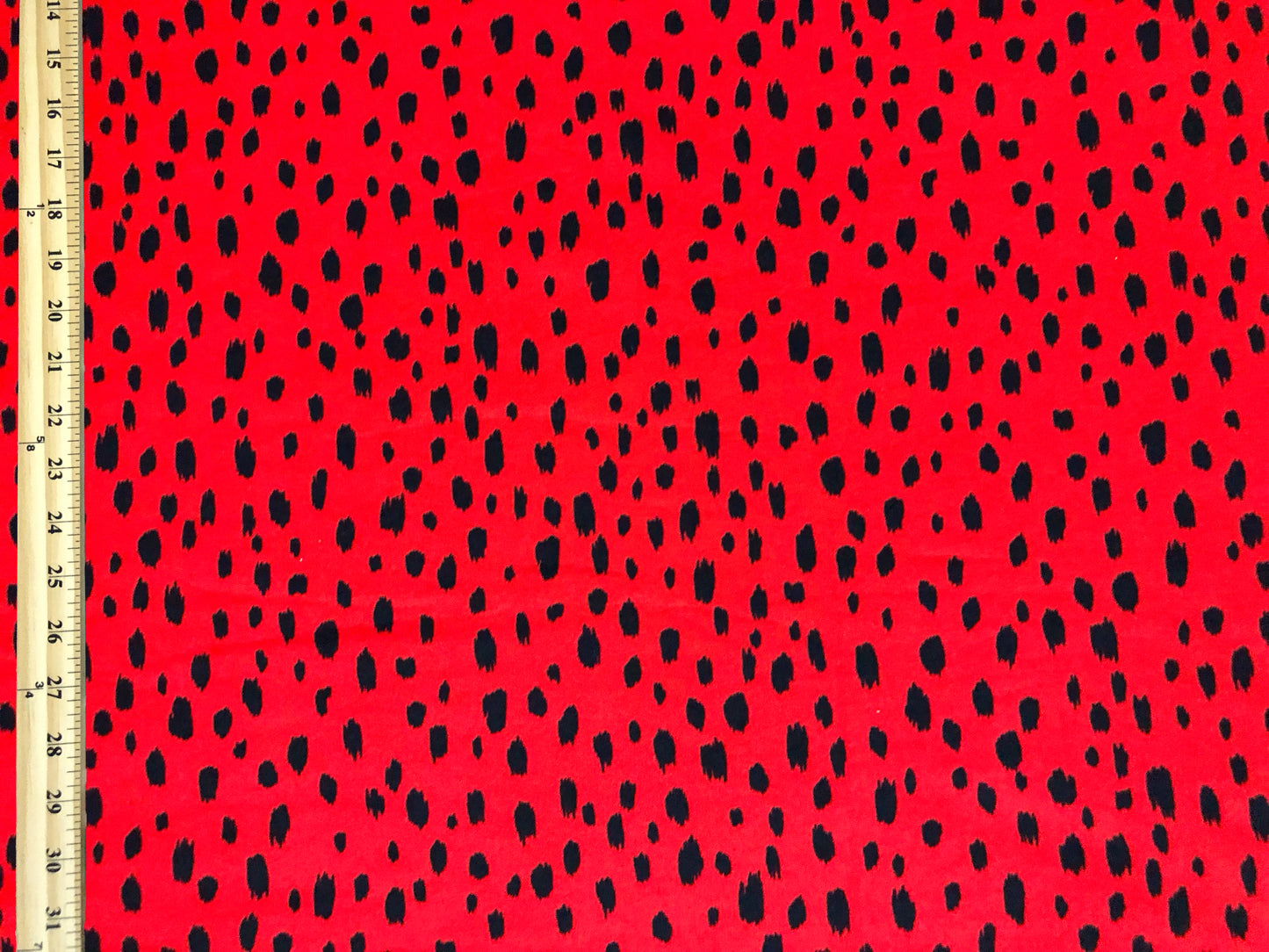 DTY Brushed Knit Fabric – Red & Black Wild Speckle Leopard – Buttery Soft 4 Way Stretch, 58" Wide – By the Yard (DTYBPR543)