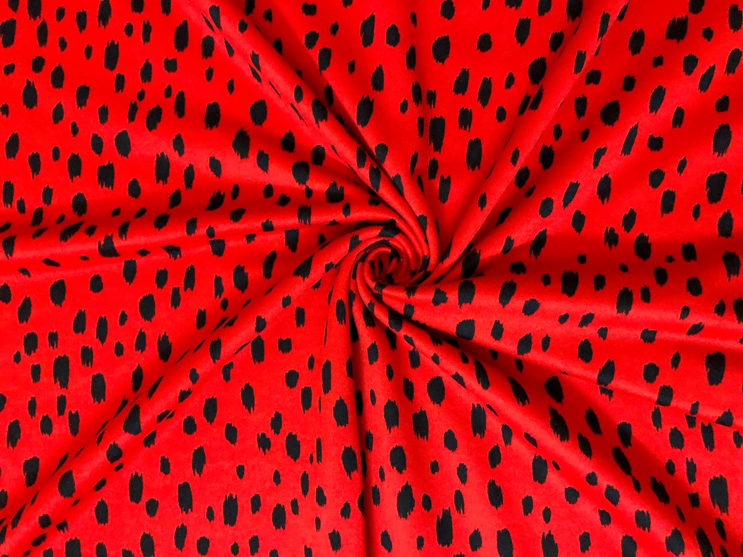 DTY Brushed Knit Fabric – Red & Black Wild Speckle Leopard – Buttery Soft 4 Way Stretch, 58" Wide – By the Yard (DTYBPR543)