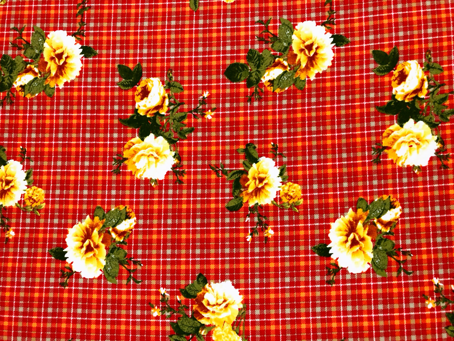 DTY Brushed Knit Fabric – Red Orange Harvest Rose Plaid – Buttery Soft 4 Way Stretch, 58" Wide – By the Yard (DTYBPR549)