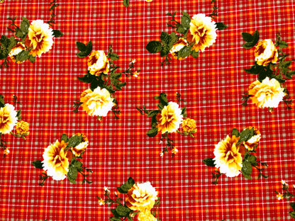 DTY Brushed Knit Fabric – Red Orange Harvest Rose Plaid – Buttery Soft 4 Way Stretch, 58" Wide – By the Yard (DTYBPR549)