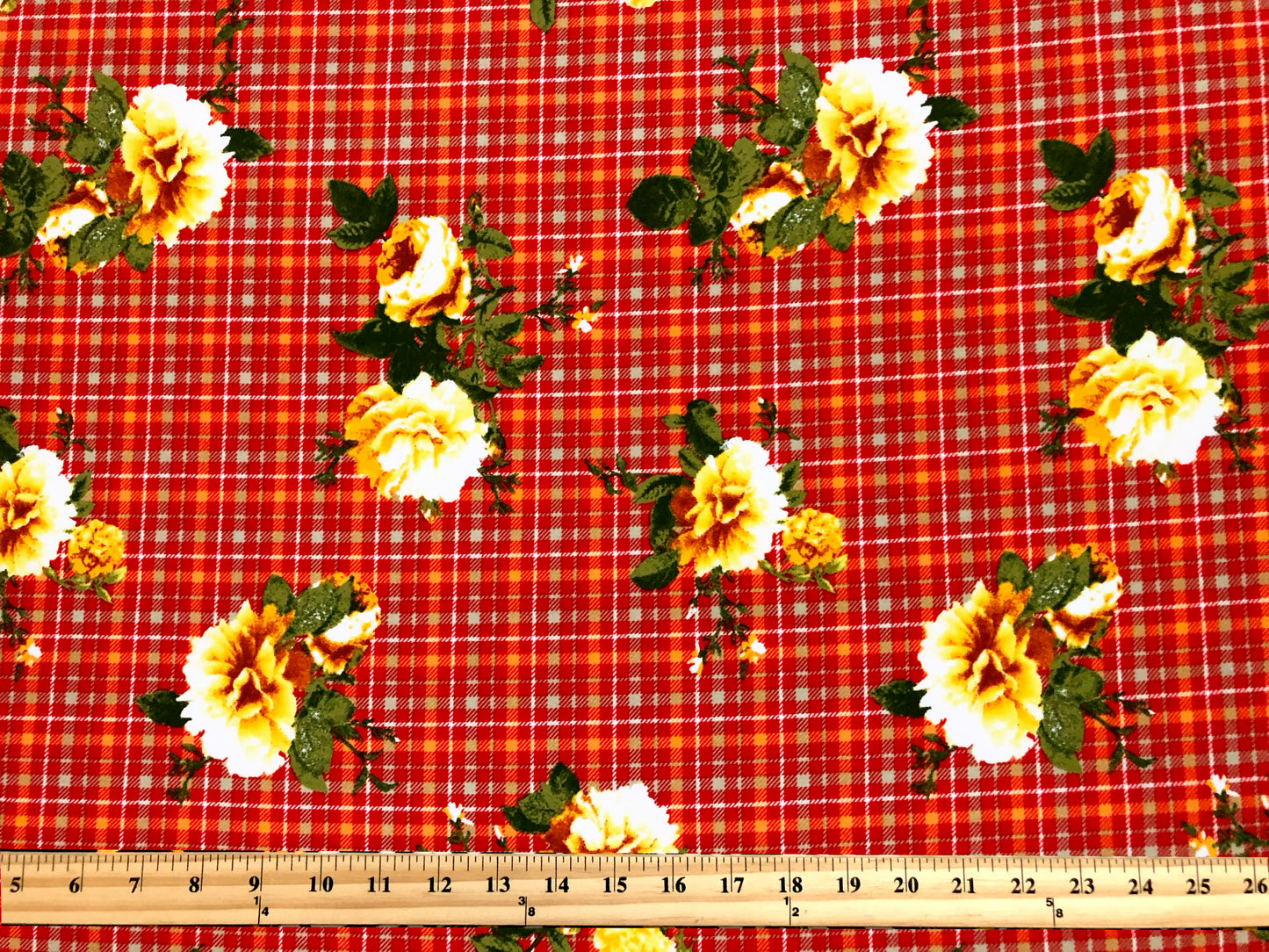 DTY Brushed Knit Fabric – Red Orange Harvest Rose Plaid – Buttery Soft 4 Way Stretch, 58" Wide – By the Yard (DTYBPR549)