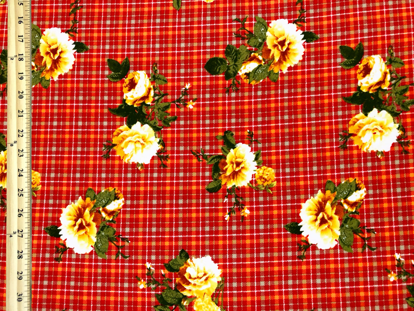 DTY Brushed Knit Fabric – Red Orange Harvest Rose Plaid – Buttery Soft 4 Way Stretch, 58" Wide – By the Yard (DTYBPR549)