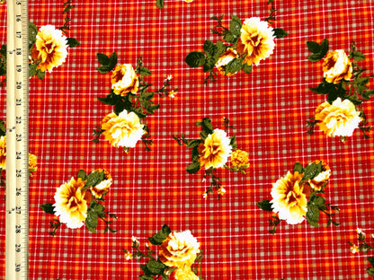 DTY Brushed Knit Fabric – Red Orange Harvest Rose Plaid – Buttery Soft 4 Way Stretch, 58" Wide – By the Yard (DTYBPR549)