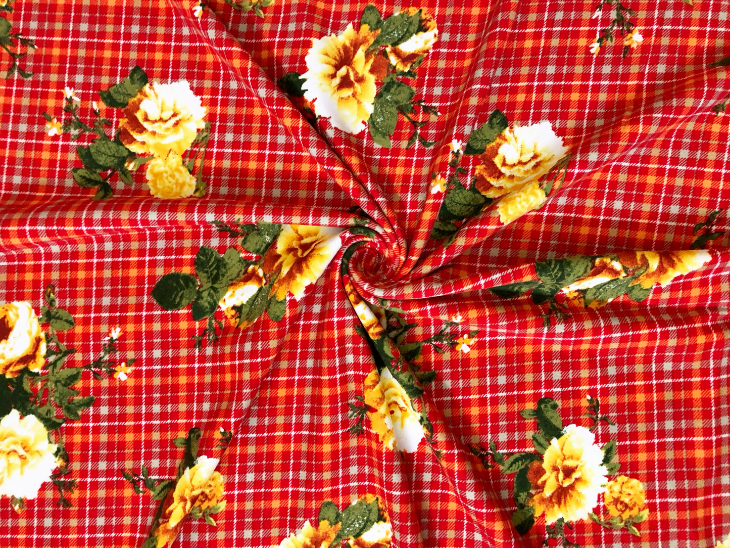 DTY Brushed Knit Fabric – Red Orange Harvest Rose Plaid – Buttery Soft 4 Way Stretch, 58" Wide – By the Yard (DTYBPR549)