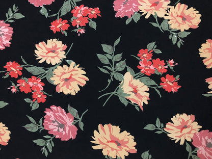 Black Chiffon with Butter-Yellow, Coral & Blush Florals — Sheer, 52" Wide, No Stretch — By the Yard (CFPR010)