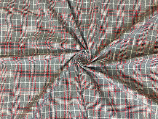 Poly/Cotton Gabardine – Charcoal Glen Plaid Windowpane – No Stretch, 180 GSM, 58" Wide – By the Yard (GBPCPR01)
