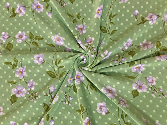 Chiffon Swiss Dot Printed Fabric-Green Purple White Bunch of Flowers-CFPR003-Sold by the Yard