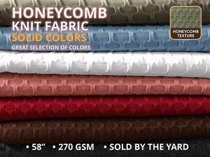 Honeycomb Knit Fabric – Solid Colors, 58″ Wide, 270 GSM Polyester‑Spandex Stretch, Sold by the Yard