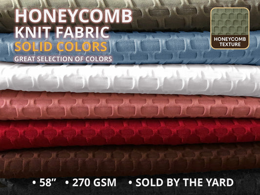 Honeycomb Knit Fabric – Solid Colors, 58″ Wide, 270 GSM Polyester‑Spandex Stretch, Sold by the Yard