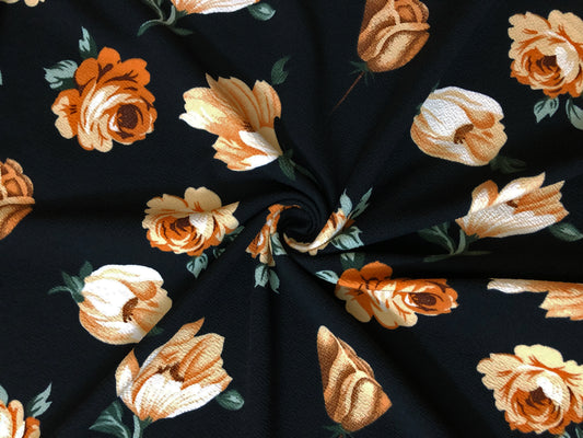 Black Gold Yellow Brown Green Roses Liverpool Print Fabric
