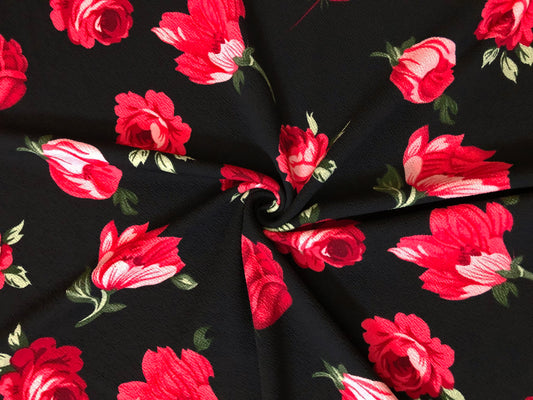 Black Red Pink Green Roses Liverpool Print Fabric
