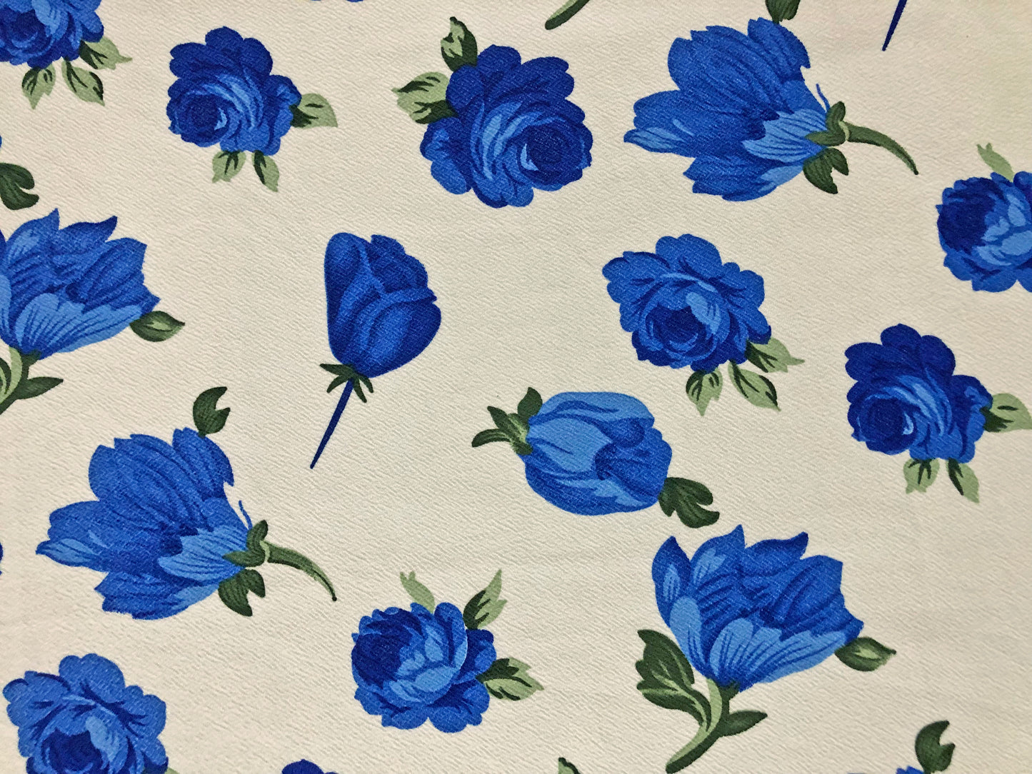 Ivory Blue Green Roses Liverpool Print Fabric