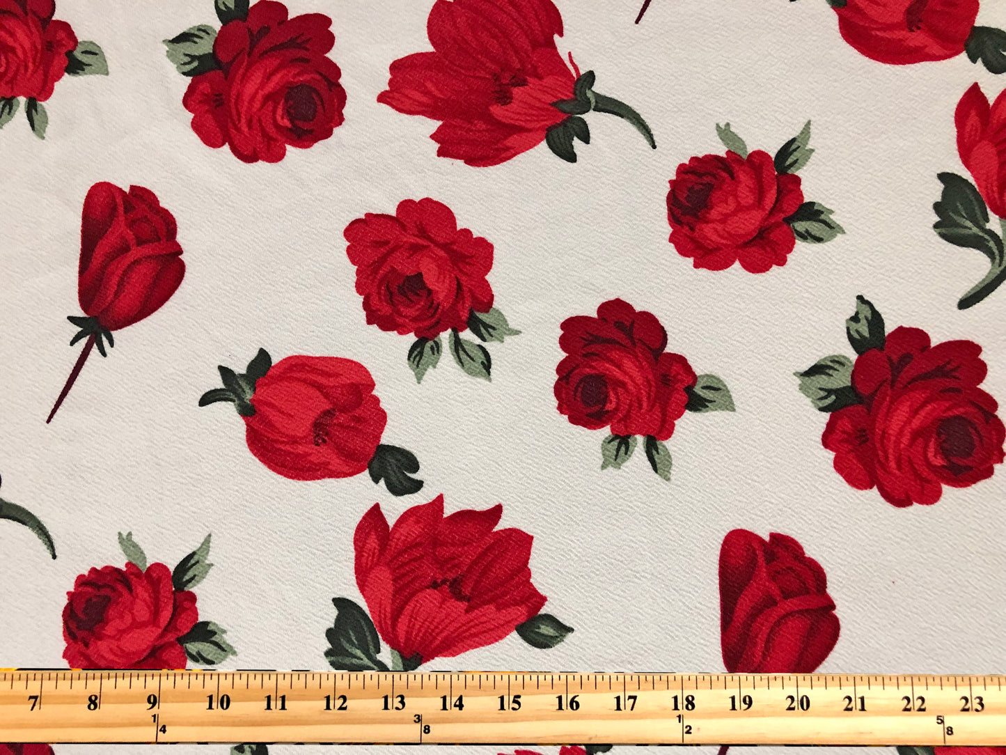 Ivory Red Green Roses Liverpool Print Fabric