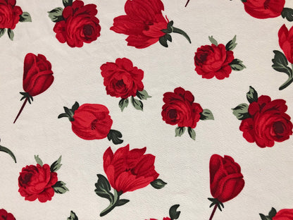 Ivory Red Green Roses Liverpool Print Fabric