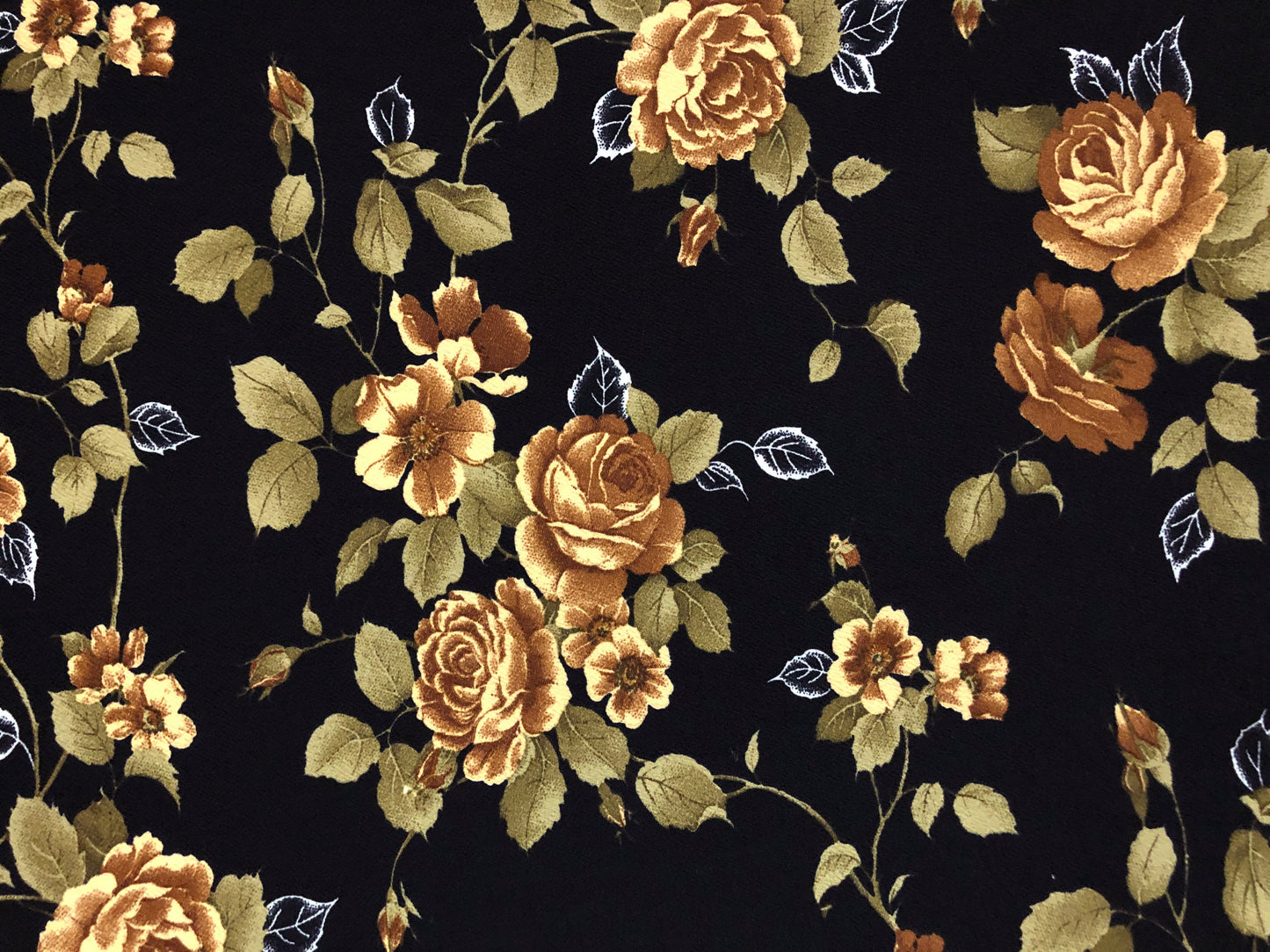 Black Brown Gold Olive Roses Bouquet Liverpool Print Fabric