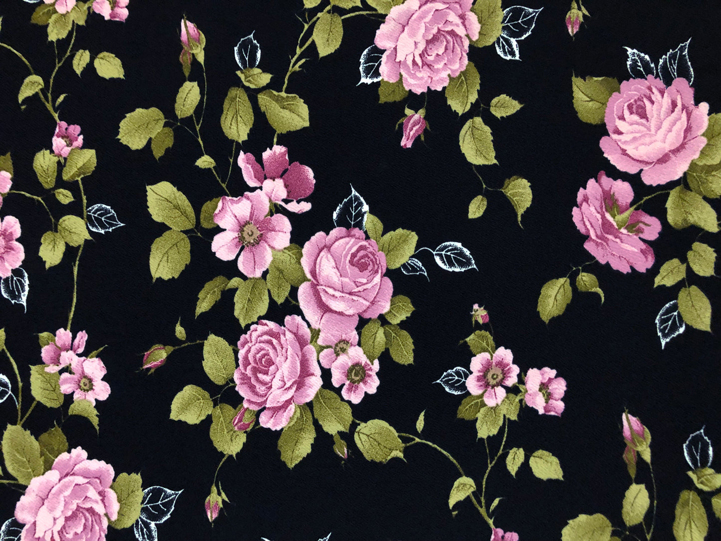 Black Mauve Lavender Pink Olive Roses Bouquet Liverpool Print Fabric