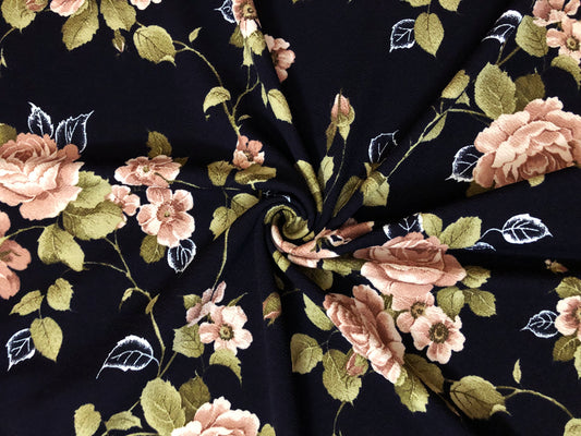 Black Taupe Brown Olive Roses Bouquet Liverpool Print Fabric