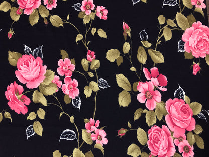 Black Pink Red Olive Roses Bouquet Liverpool Print Fabric