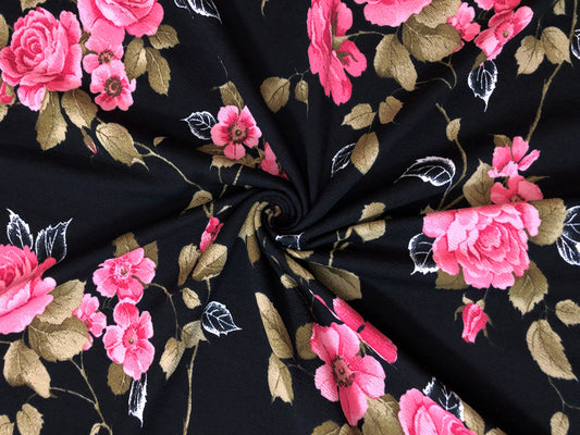 Black Pink Red Olive Roses Bouquet Liverpool Print Fabric