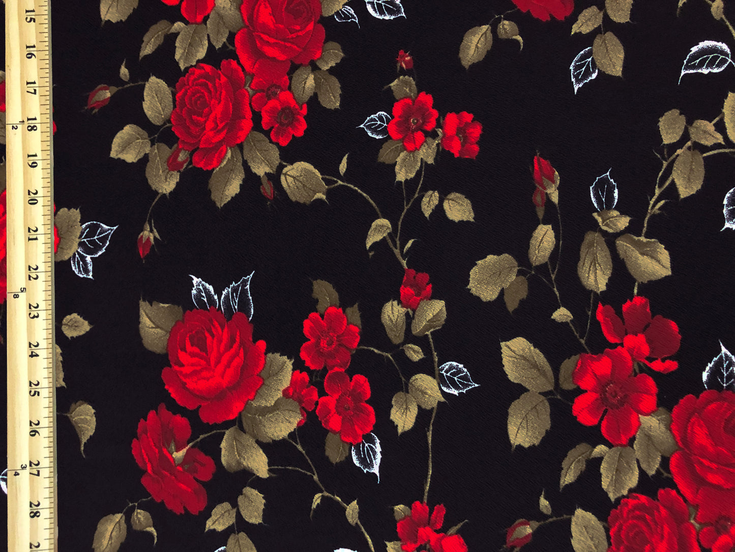 Black Camine Red Olive Roses Bouquet Liverpool Print Fabric