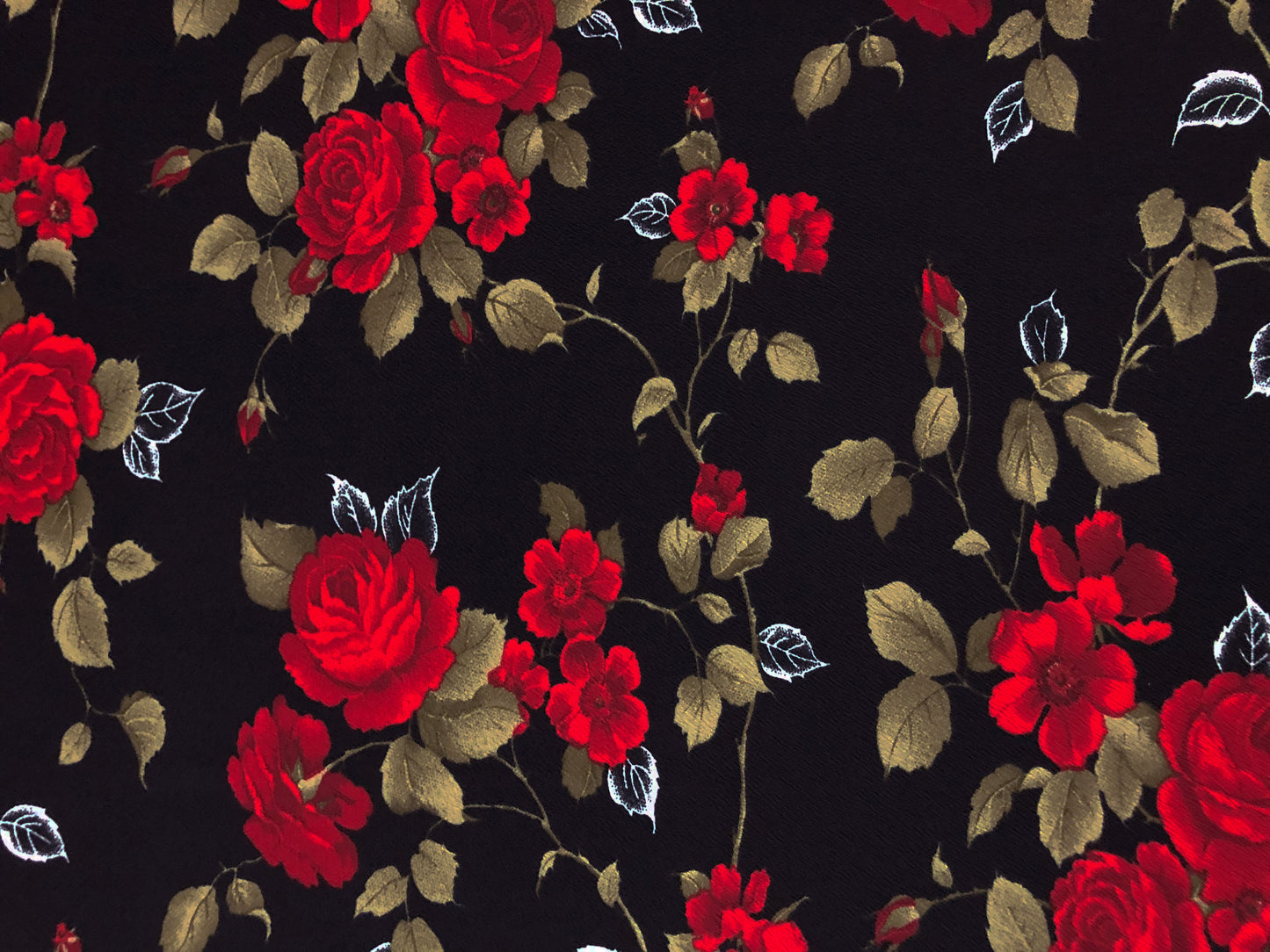 Black Camine Red Olive Roses Bouquet Liverpool Print Fabric