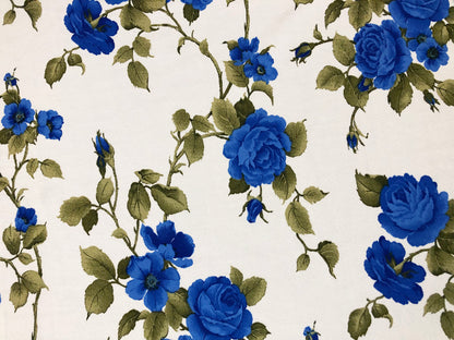 Ivory Deep Blue Olive Roses Bouquet Liverpool Print Fabric