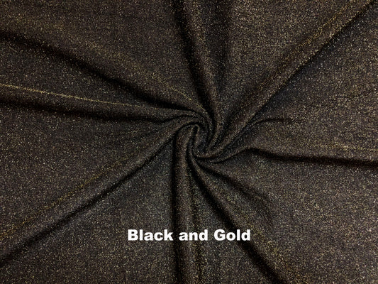 Solid Black & Gold Lurex Knit Fabric | 56" Wide Metallic Stretch Fabric – 180 GSM – Sold by the Yard (SASC02)