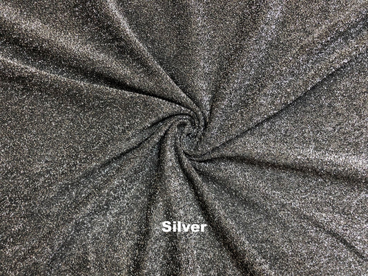 Solid Silver Lurex Knit Fabric | 56" Wide Metallic Stretch Fabric – 180 GSM – Sold by the Yard (SASC03)