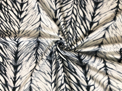 Ivory Black Gray Tie Dye Stripes Liverpool Print Fabric