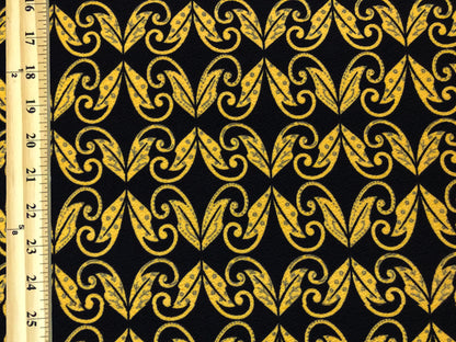 Black Yellow Mirrored Arabics Liverpool Print Fabric