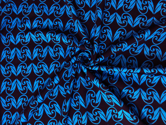 Black Royal Blue Mirrored Arabics Liverpool Print Fabric