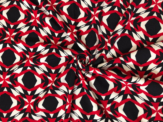 Ivory Black Red Mirrored Fractals Liverpool Print Fabric