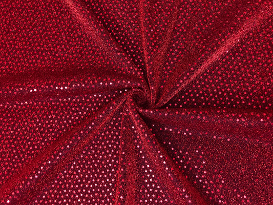 Metallic Red Sequins Shimmer Poly Spandex Fabric