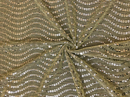 Mesh Fabric| Metallic Gold Sequins| MHCSQ03| Non-Stretch Fabric